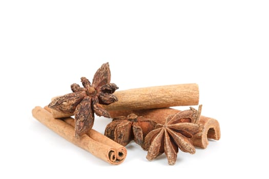 Star Anise and cinnamon isolated on white 