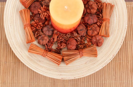 House decoration with aromatic candle and accessories