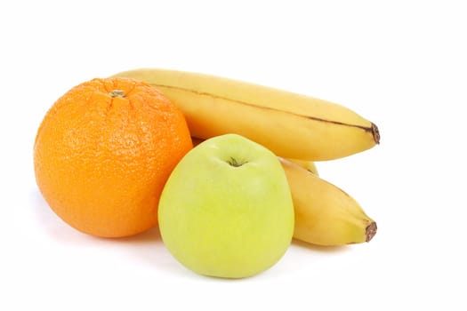 fresh diet fruit, apple, orange and banana on white