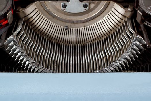 retro typewriter close up and letters mechanism