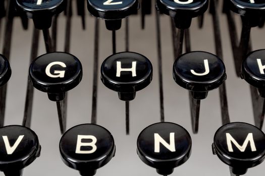 detail of black keys on retro typewriter