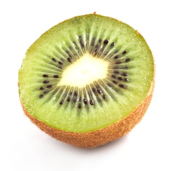 Kiwi cut in half on white background