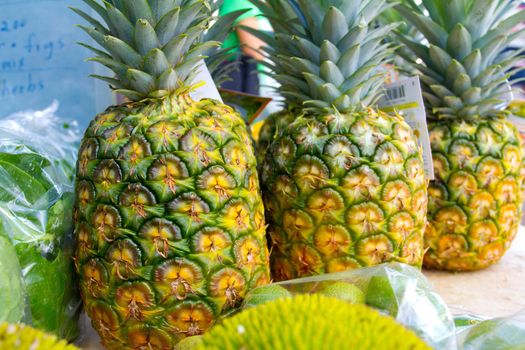 Images from a farmers market in Hawaii showing tropical fruits or vegetables in simple photos with vibrant colors.