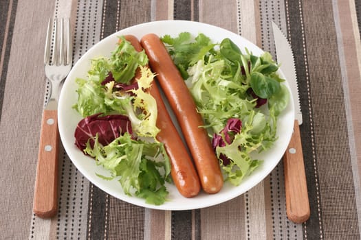 sausages with salad