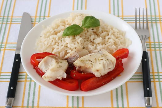 boiled fish with rice and pepper
