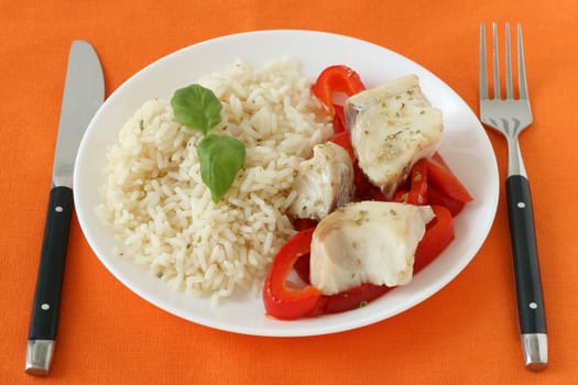 boiled fish with rice and pepper