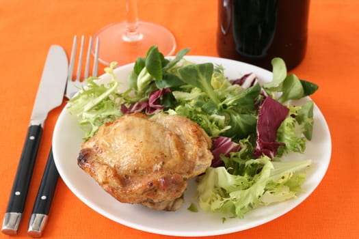 fried chicken with salad