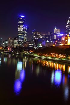 Melbourne City Lights over the Yarra River, Night, Australia 