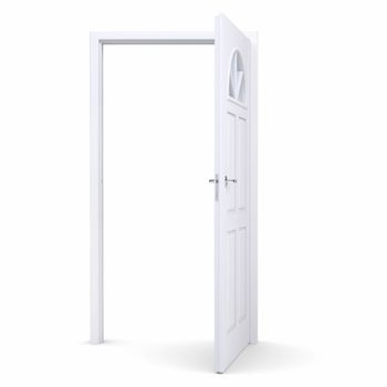 White open door. Isolated render on a white background