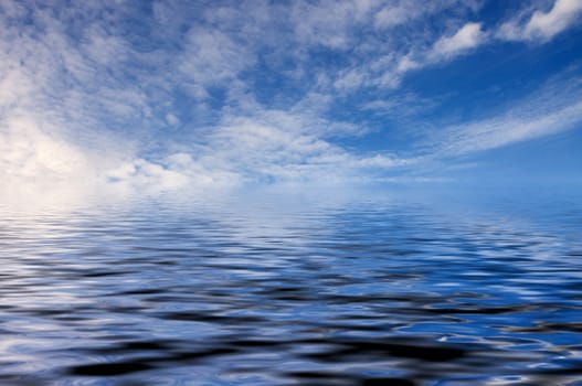 blue sky white clouds and water