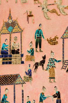 Detail of glass mosaic at wat xieng thong temple wall, Laos ,which is an important measure and is most beautiful.
