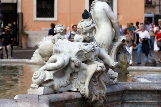 Piazza Navona, Neptune Fountain in Rome, Italy 