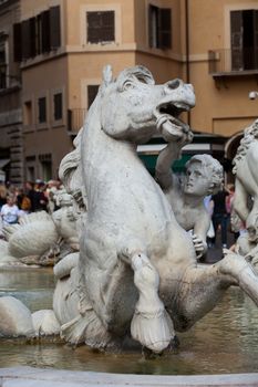 Piazza Navona, Neptune Fountain in Rome, Italy 