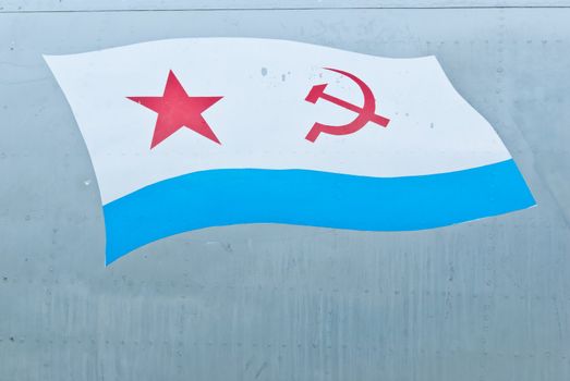 USSR flag on light blue metal background
