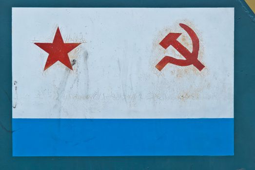 USSR flag on light blue metal background
