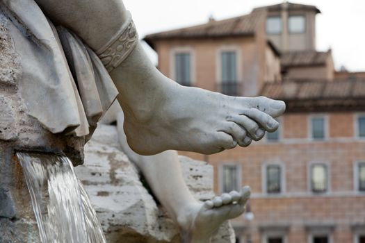 Roma - Piazza Navona square, Italy. Detail of the Fountain of the Four Rivers, showing of the river-god Ganges.