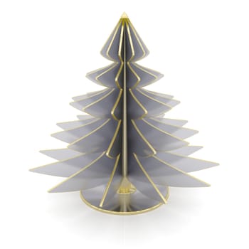 3d christmas tree of silver (or maybe steel?) and gold