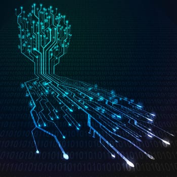 Circuit board in Tree and root shape, Technology background 