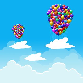 Multicolored balloons with cloudy sky 