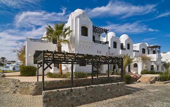 Shot of Red Sea tourist resort buildings in Egypt