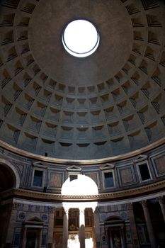 Interior of Rome Pantheon with the famous ray of light from the top