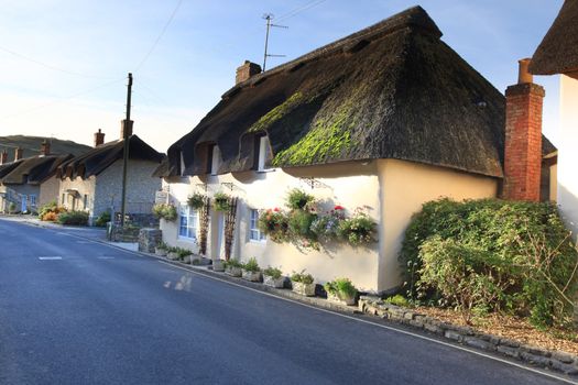 Traditional picturesque thatched buildings in the rural village of lulworth