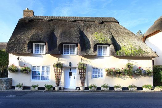 Traditional picturesque thatched buildings in the rural village of lulworth