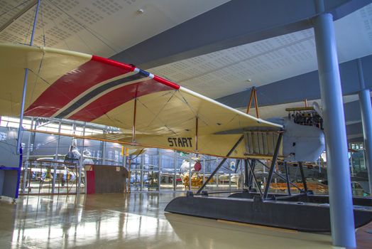 rumpler taube start, norway's first combat aircraft, purchased by private means in may 1912, norwegian armed forces aircraft collection  is a military aviation museum located at gardermoen, north of oslo, norway, the pictures are shot in march 2013.