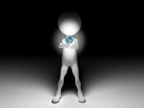 3d Man holding the world in the night