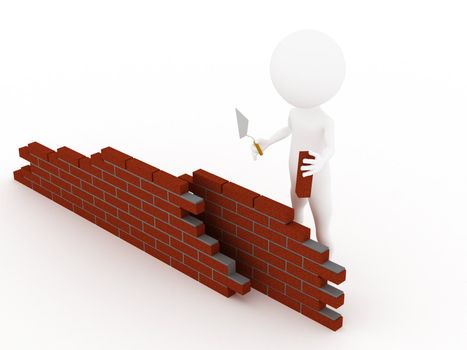 3d man in a hardhat building brick wall