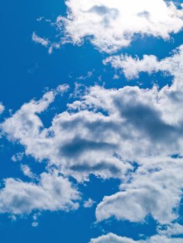 White and gray clouds in a blue sky