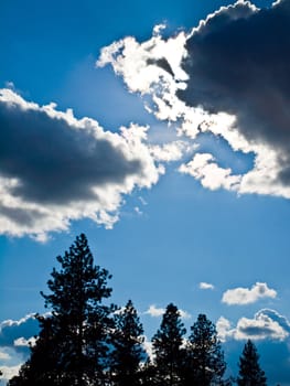 Bright Sun and White Clouds in a Blue Sky