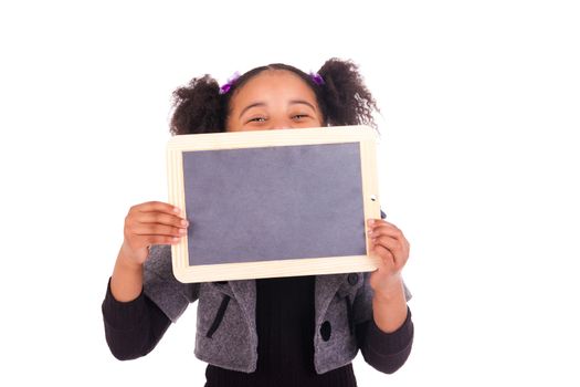 young African girl with a black slate