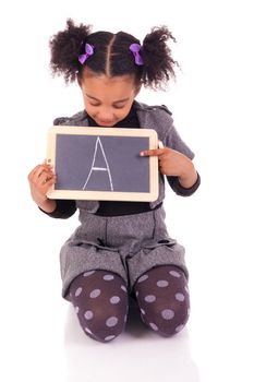 young African girl with a black slate