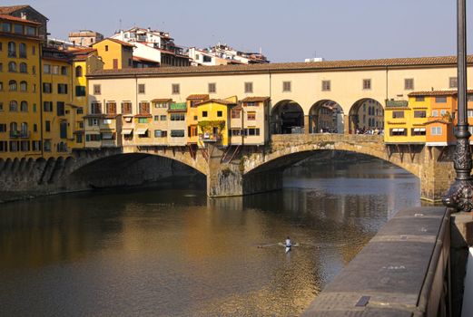 The Ponte Vecchio and Arno river in Florence, Italy.