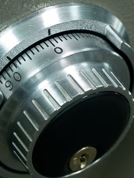 Closeup of a Safe Vault Combination Spinner - Gray Toned