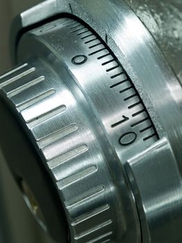 Closeup of a Safe Vault Combination Spinner - Gray Toned