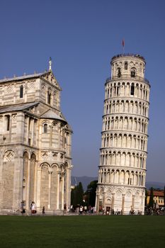 The leaning tower of Pisa in the Piazza del Duomo, in Pisa, Tuscany, Italy.

