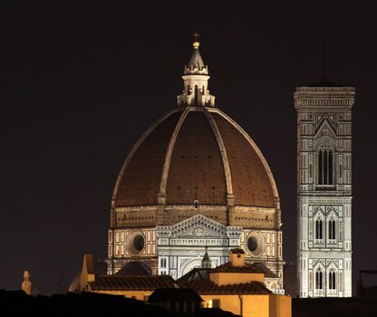 The skyline of Florence, Italy at night.  Featuring the Duomo and Giotto's Bell tower.
