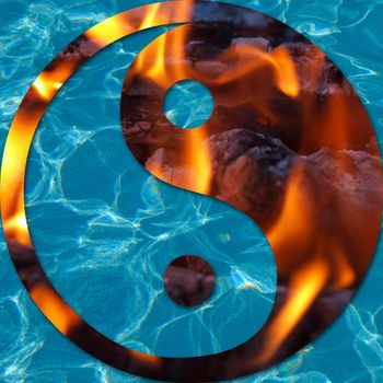 Water and Flames in a Yin and Yang Symbol Opposites Concept