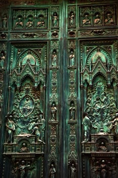 Bronze Door Duomo Basilica Cathedral Church Coronation Mary Bibilical Images Florence Italy