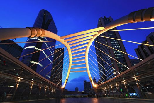 skywalk at bangkok downtown square night in business zone 