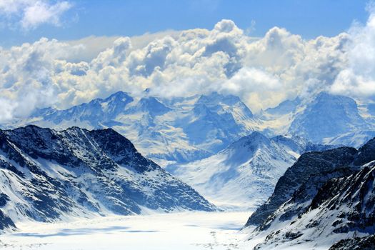 Great Aletsch glacier the highest glacier alps in switzerland