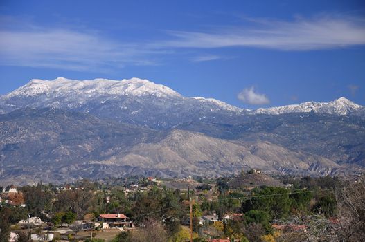 Mount San Jacinto rises above the town of Hemet in Southern California.