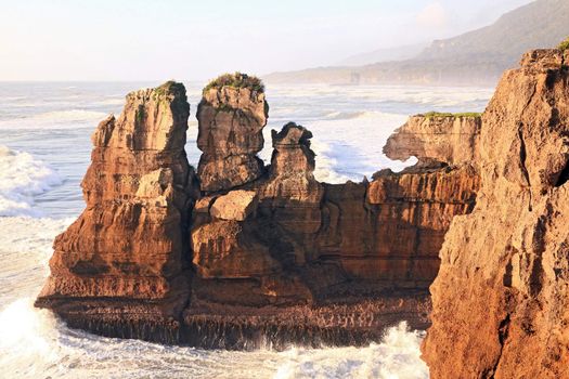 Pancake rock, Grand canyon of New Zealand, located in west coast  in the evening