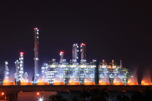 beautiful scenic of petrochemical oil refinery plant shines at night