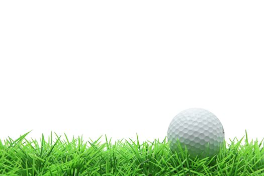 isolated golf ball on green grass over white background