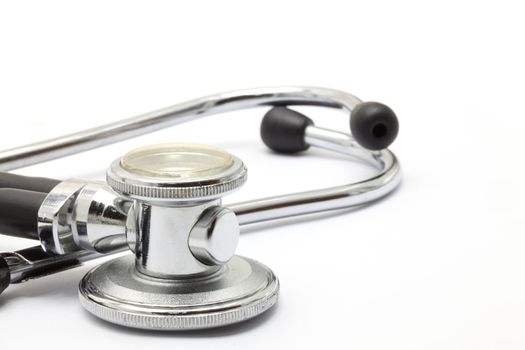 perspective of stethoscope on white background