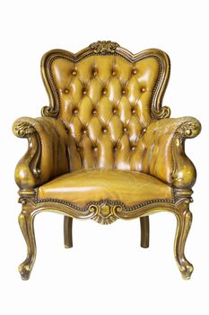 Armchair gold genuine leather classical style sofa with clipping path
