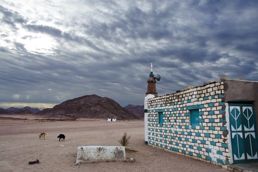 the mosque of settlement of Bedouin tribe in Sahara desert near Hurghada